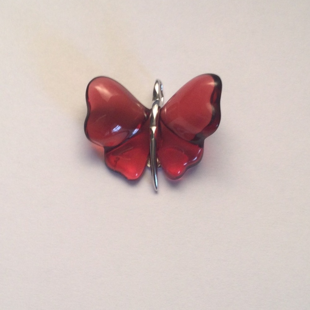 Lalique Sterling Silver Red Crystal Butterfly Pendant